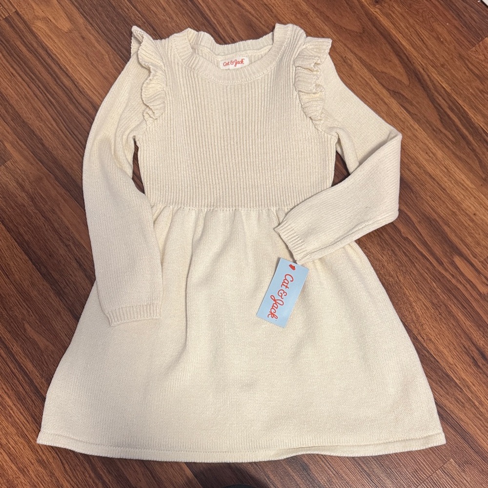 Cat & Jack Cream Ruffle-Shoulder Knit Dress for Kids